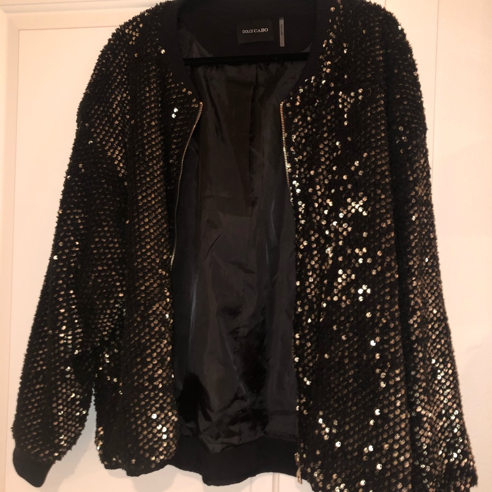 Dolce Cabo Gold & Black Sequined Bomber Jacket